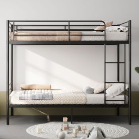 Bunk Bed with Ladder and high Guardrail, Able to Split, Metal Bunk Bed, Storage Space, Noise Free, Twin Over Twin Size, Black