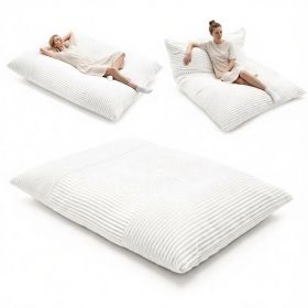 Beige Convertible Corduroy Bean Bag Floor Sofa for Adults, 76.5x55 Inch Sponge Filling Foldable Floor Mattress Guest Bed