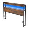 Headboard for Full Size Bed, with 2 Storage Shelves, LED Light, 3 Outlets, and 3 USB Ports