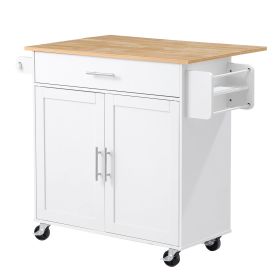 Kitchen Island Cart with Storage, 42.28 in Wide Mobile Rolling Storage Island on Swivel Wheels, with Drawer, Storage Cabinet, Drop Leaf, Spice Rack