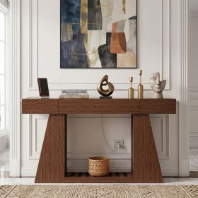 60 Inch Narrow Console Table with Built-in Power Outlet, Farmhouse Sofa Table Behind Couch