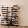 Large Shoe Rack 9 Tier 3 Row, 50-inch Heavy Duty Iron Pipe Shoe Organizer Shelf with 9 PP Liners, Space Saving Closet Shoe Tower for Entryway, Hallway
