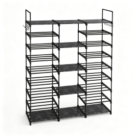 Large Shoe Rack 9 Tier 3 Row, 50-inch Heavy Duty Iron Pipe Shoe Organizer Shelf with 9 PP Liners, Space Saving Closet Shoe Tower for Entryway, Hallway