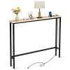 39.4" Narrow Console Sofa Table with Power Outlets and USB Ports, Skinny Couch Table with Metal Frame and Charge Station with 4.9ft Extension Cord