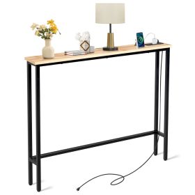 39.4" Narrow Console Sofa Table with Power Outlets and USB Ports, Skinny Couch Table with Metal Frame and Charge Station with 4.9ft Extension Cord