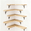 Corner Floating Shelves Set of 5, Matte Wood Finish Corner Wall Shelves with Triangle Iron Brackets, Rustic Wood Display Shelf for Bedroom, Bathroom