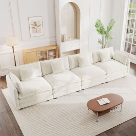 Free Combination Modular Sofa Free,4 Seater Sofa Comfy Chenille Fabric,Sectional Sofa Couch,White