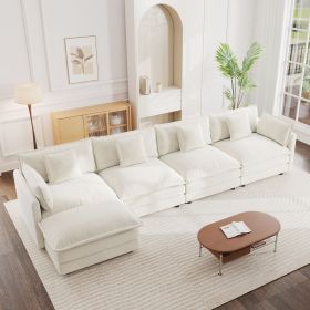Modular Sectional Sofa for Living Room,U Shaped Couch 4 Seater Convertible Sectional Couch with 1 Ottoman ,White Chenille