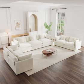 3 Piece Sofa Set Oversized Sofa Comfy Sofa Couch, 2 Pieces of 2 Seater and 1 Piece of 3 Seater Sofa for Living Room, Deep Seat Sofa White Chenille