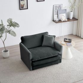 Comfy Deep Single Seat Sofa Upholstered Reading Armchair Living Room Chair Gray Chenille Fabric , 1 Toss Pillow