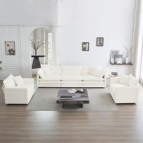 Sofa Set of 3, 1+1+3 Seats Living Room Sofa Set, Accent Chair, Loveseat, and Three-Seat Sofa Modern Style Round Arms 3 Piece Sofa Set, White