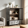 Industrial Coffee Bar Cabinet 2-Tier Storage Compartment Kitchen Pantry Cabinet with Open Shelves for Living Room