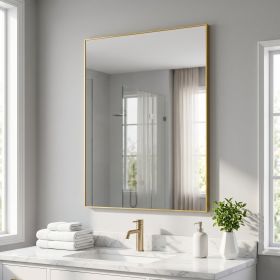 32"x40" Rectangular Bathroom Mirror Wall Mounted Mirror with Metal Frame, Gold