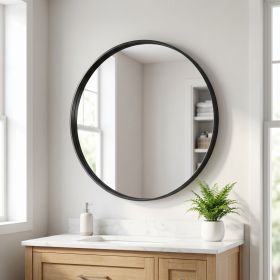 20" Round Bathroom Mirror Vanity Wall Mounted Mirror with Deep Frame, Black