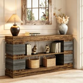 3-Tier Console Table 63 Inch Farmhouse Hallway Sofa Table Wood Storage Organizer Living Room Decorative Shelves