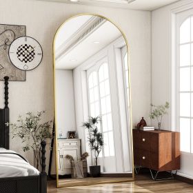 76"x 34" Arch-Top Oversized Full Length Mirror Metal Frame Freestading Floor Mirror, Gold