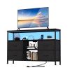 TV Stand with Power Outlets and LED Light for 43-inch TV, Double-layer 4 Fabric Drawers for Living Room/Bedroom, Black