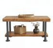Live Edge Wood Coffee Table 47 Inch with Storage Shelf Rustic Natural Wood Top Console Table for Living Room