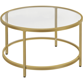 Modern Glass Top Coffee Table with Adjustable Foot Pads, Gold