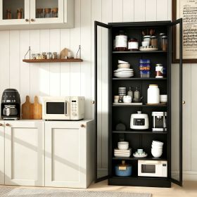 Metal Kitchen Pantry Cabinet - 72" Tall Storage with 5 Adjustable Shelves, Black Freestanding Cabinet for Kitchen/Pantry/Bathroom