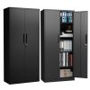72"H Metal Garage Storage Cabinet, Black Tool Steel Locking Cabinet with Doors and 4 Shelves