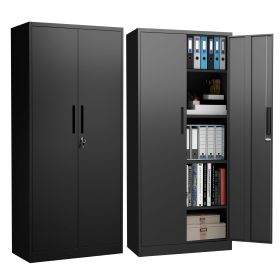 72"H Metal Garage Storage Cabinet, Black Tool Steel Locking Cabinet with Doors and 4 Shelves