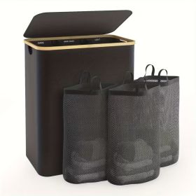 42.27 Gallon Extra Large Laundry Hamper with Lid, 3-Section Sorter with Removable Mesh Bags, Pre-Sorted Labels, Heavy Duty Fabric & Bamboo Frame