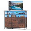6-Drawer Fabric Dresser with Power Outlets and LED Light, TV stand for Bedroom, Living Room, Hallway, Rust