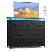 8-Drawer Fabric Dresser with Power Outlets & LED Light, Multifunctional TV Stand Storage Cabinet for Bedroom, Living Room, Office & Hallway, Black