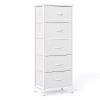 5 Fabric Dresser with 5 Storage Drawers, TV Stand with Wooden Top Metal Frame for Clothes, Living Room, Hallway, Entryway, White