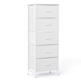 5 Fabric Dresser with 5 Storage Drawers, TV Stand with Wooden Top Metal Frame for Clothes, Living Room, Hallway, Entryway, White
