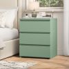3 Drawers Nightstand, Small Sofa Table, Wooden Storage Cabinet for Living Room, Green Finish