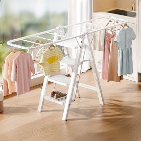 4 Step Folding Ladder with Clothes Drying Rack Function, Multi-Use Stepladder and Laundry Rack, Space Saving Home Ladder for Balcony, Storage Room