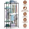 Fresh Fab Finds 4 Tier Heavy Duty Garment Rack with Wheels Carbon Steel Clothing Rack Portable Wardrobe Clothes Rack with 3 Hanging Rods 6 Footrests 4