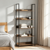 Tall 5-Tier Bookshelf Wooden Open Bookcase with Back Panels for Living Room Bedroom Hallway Storage Organizer