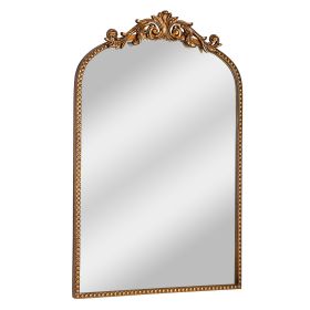 30' x 20' Antique Gold Arch Wall Vanity Mirror, Ornate Vintage Baroque Mirror with Decorative Scroll Crest