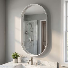 24"x36" Bathroom Mirror Oval Wall Mirror Vanity Mirror with Metal Deep Frame,White