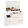 8 Drawer Dresser TV Stand, with Power Outlets and Open Shelves, for Bedroom and Living Room, White