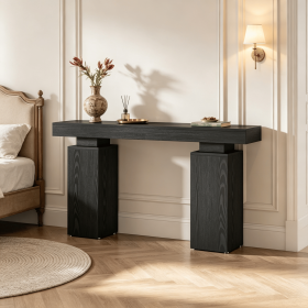 63 Inch Wooden Console Table Entryway Foyer Stand Living Room Decorative Open Shelf Wood Table