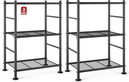 2-Pack Storage Shelves - 3-Tier Metal Wire Shelf Organizer, Slim Shelf Rack with Adjustable Feet for Laundry Room, Kitchen, Garage Organization