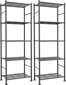 Storage Shelves - Set of 2, 5-Tier Metal Shelf Organizer, Space-Saving Garage Shelving with Leveling Feet, Standing Shelves Organizer for Kitchen