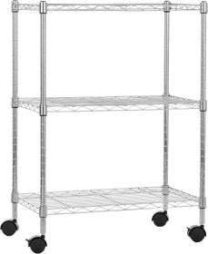 3-Shelf Heavy Duty Adjustable Wire Shelving Storage Rack on 2" PP Plastic Wheel Casters, Steel Utility Shelving Unit for Garage and Laundry Room
