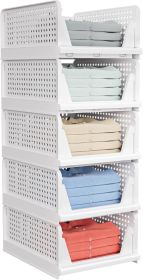 5 Pack Stackable Closet Storage Basket - Stackable Storage Bins, Multifunctional Foldable Closet Organizer Waterproof