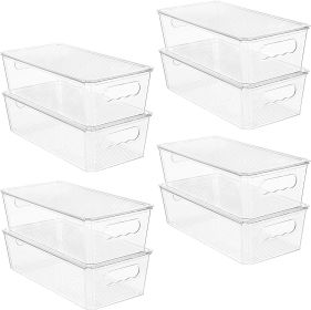 8pcs Clear Organizers and Storage Bins with Lids, Stackable Plastic Storage Containers with Handles for Fridge, Freezer, Pantry, Cabinet