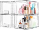 4 Pack Large Stackable Storage Drawers,Easily Assemble Acrylic Bathroom Closet Undersink Organizers and Storage,Plastic Bins for Kitchen Cabinets