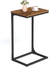 Side Table for Sofa, Couch Table with Metal Frame, Small TV Tray Table for Living Room, Bedroom, Rustic Brown and Black