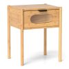 Bamboo Nightstand Square Tall End Table with Decorated Drawer