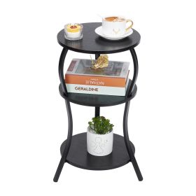 Vintage Small Round Side Table, 3-Tier Slim Waist Circular End Table with Storage Shelf, Compact Tea Sofa Side Table