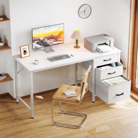 48 Inch Computer Desk with Fabric Drawers & File Cabinet, Home Office Desk for small space, Vanity Desk for Bedroom, White