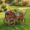 Rustic Rolling Flower Pot Stand with Wheels and Handle